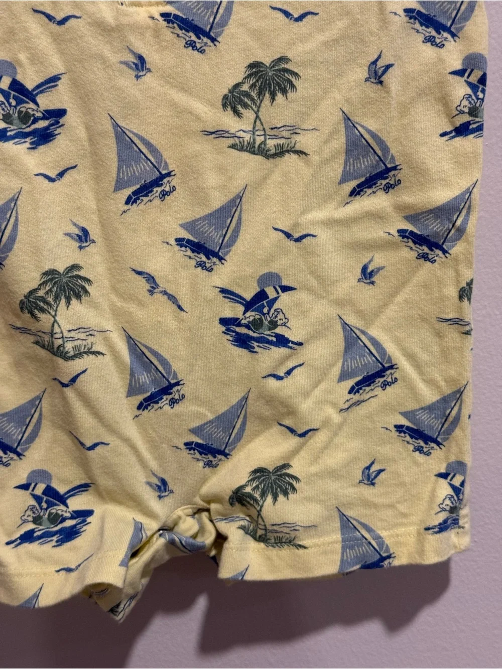 Polo Ralph Lauren Baby Boy 9M Polo Bear Sailboat Tropical Romper Yellow